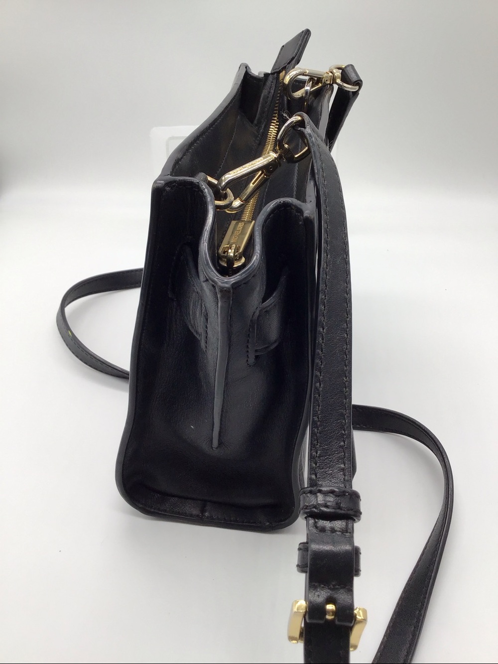 Michael Kors Black Leather Shoulder Satchel with Gold Lock